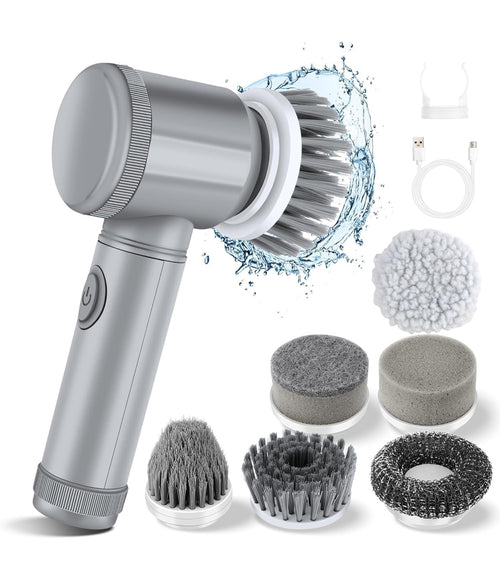 Electric Spin Scrubber - Shower Scrubber,Bathroom Scrubber Electric,for Cleaning Tub, Floor, Tile, Window, Sink, Kitchen Cleaning with 6 Electric Cleaning Brush Head(Gray)