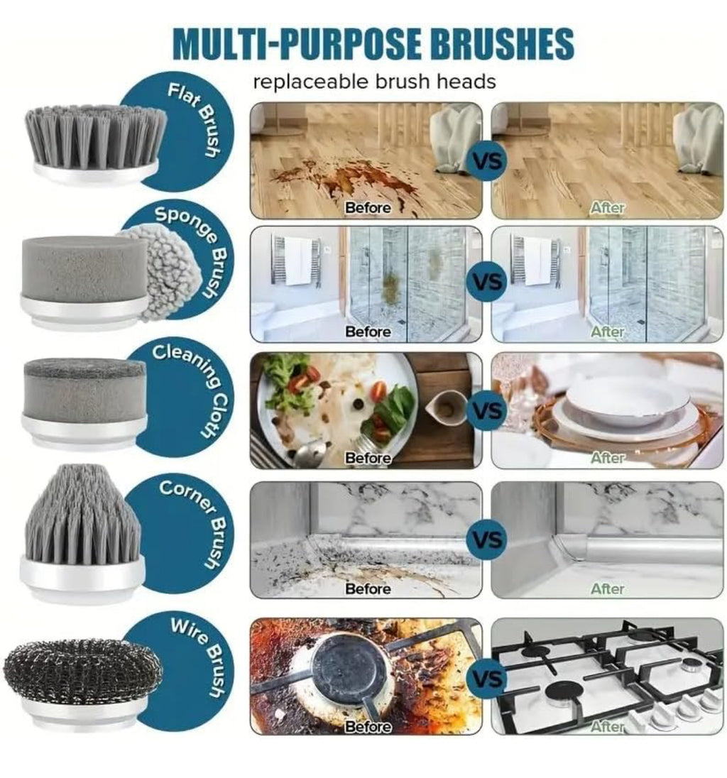 Electric Spin Scrubber - Shower Scrubber,Bathroom Scrubber Electric,for Cleaning Tub, Floor, Tile, Window, Sink, Kitchen Cleaning with 6 Electric Cleaning Brush Head(Gray)