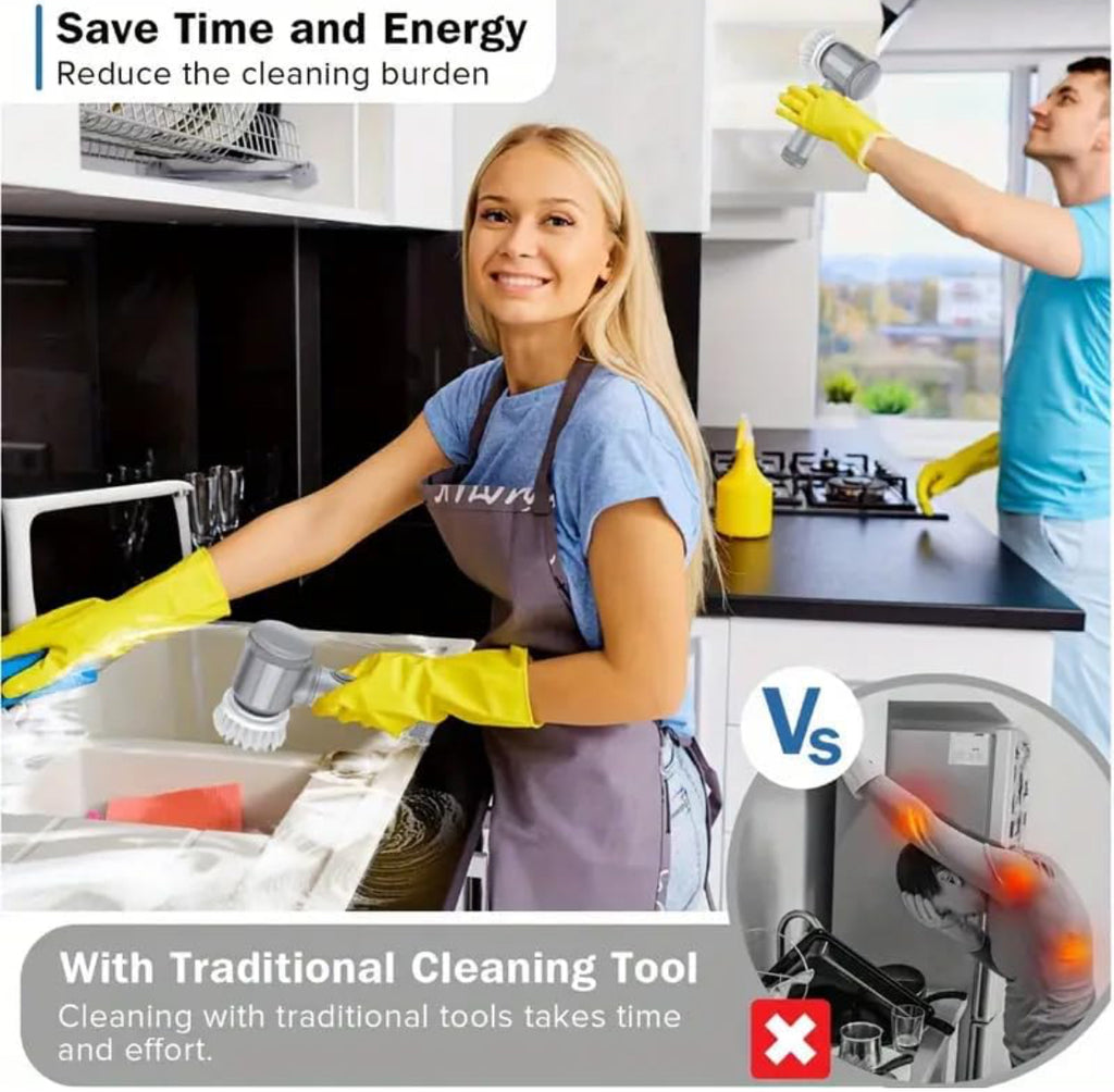 Electric Spin Scrubber - Shower Scrubber,Bathroom Scrubber Electric,for Cleaning Tub, Floor, Tile, Window, Sink, Kitchen Cleaning with 6 Electric Cleaning Brush Head(Gray)