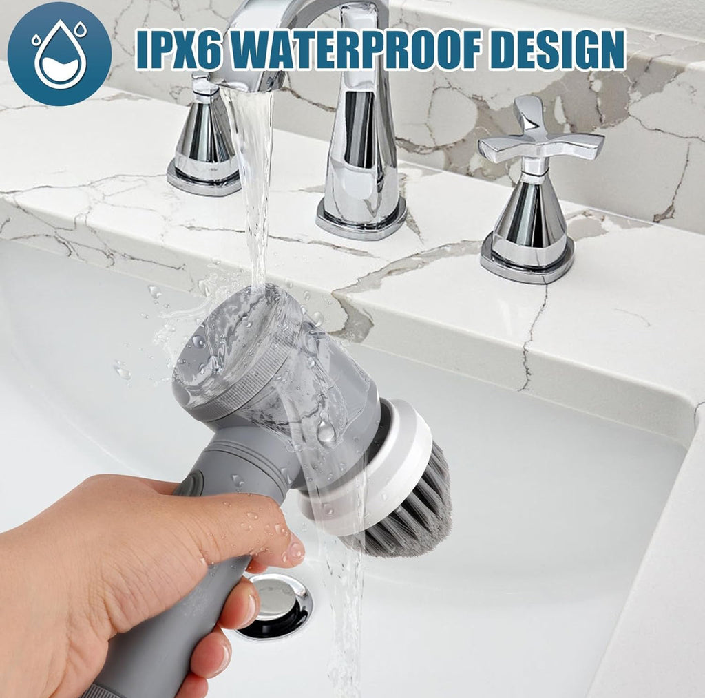 Electric Spin Scrubber - Shower Scrubber,Bathroom Scrubber Electric,for Cleaning Tub, Floor, Tile, Window, Sink, Kitchen Cleaning with 6 Electric Cleaning Brush Head(Gray)