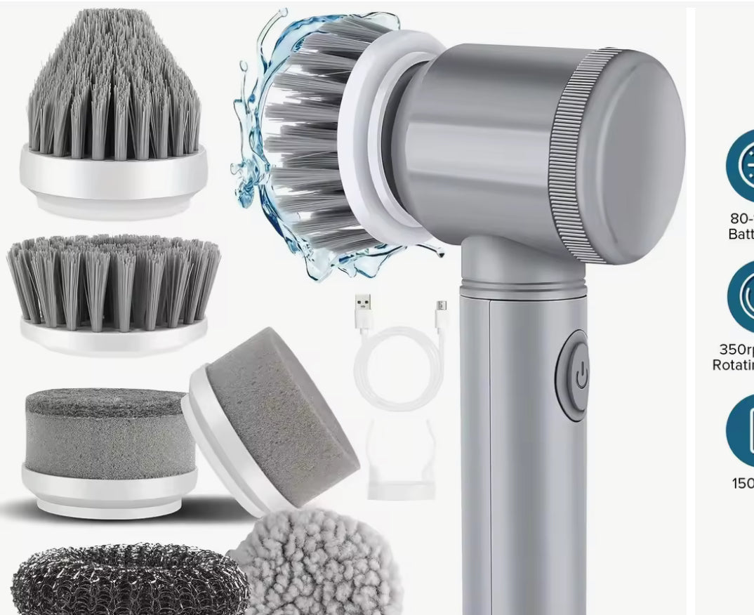 Electric Spin Scrubber - Shower Scrubber,Bathroom Scrubber Electric,for Cleaning Tub, Floor, Tile, Window, Sink, Kitchen Cleaning with 6 Electric Cleaning Brush Head(Gray)